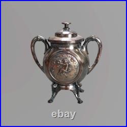 Antique Five Piece Bailey & Brainard Egyptian Revival Silver Plate Tea Set C1890