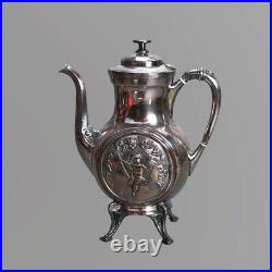 Antique Five Piece Bailey & Brainard Egyptian Revival Silver Plate Tea Set C1890