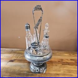 Antique Floral Silver Plate & Glass Rotating Condiments Tray. 6 Piece Set 17 Antique Floral Silver Plate & Glass Rotating Condiments Tray. 6 Piece Set 17
