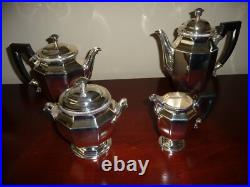 Antique French CHRISTOFLE 4-Piece Silver Plate Art Deco Coffee & Tea Set WithBoxes
