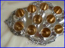 Antique French Silverplate Liquor Goblets & Tray, 13 Pieces, Early XX Century
