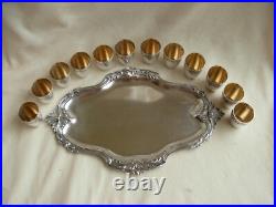 Antique French Silverplate Liquor Goblets & Tray, 13 Pieces, Early XX Century