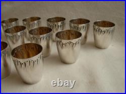Antique French Silverplate Liquor Goblets & Tray, 13 Pieces, Early XX Century