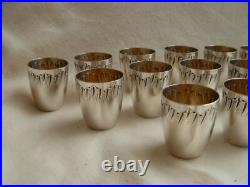 Antique French Silverplate Liquor Goblets & Tray, 13 Pieces, Early XX Century