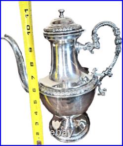 Antique Hallmarked Silver Plate SLiverplate 3 Piece Teapot Tea Set Fleur de lis