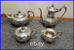 Antique Hand Chased Silver Plate Four Piece Tea Set