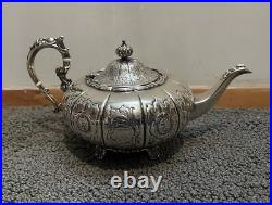 Antique Hand Chased Silver Plate Four Piece Tea Set
