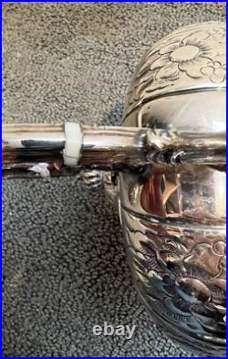 Antique Hand Chased Silver Plate Four Piece Tea Set