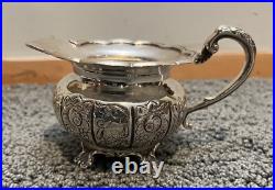 Antique Hand Chased Silver Plate Four Piece Tea Set