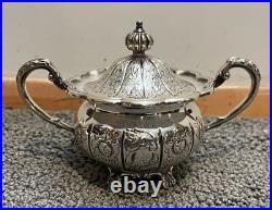 Antique Hand Chased Silver Plate Four Piece Tea Set