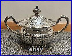 Antique Hand Chased Silver Plate Four Piece Tea Set