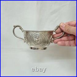 Antique Indian silver plated copper three piece tea set, pot, jug & sugar bowl
