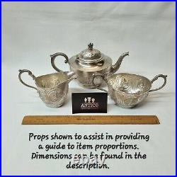 Antique Indian silver plated copper three piece tea set, pot, jug & sugar bowl