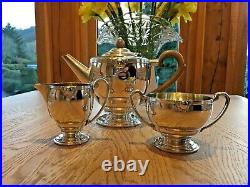Antique James Dixon & Sons Silver Plate Ornate Gilt Tea Set (3 Pieces) Trumpet