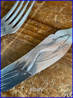 Antique Krupp Berndorf Koi Fish Ornate Silver Service Flatware 12 pieces