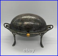 Antique Large Muffin Rolling Roll Top Dome Serving & Warming Dish Silver Plate
