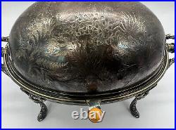 Antique Large Muffin Rolling Roll Top Dome Serving & Warming Dish Silver Plate