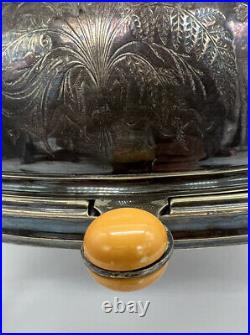 Antique Large Muffin Rolling Roll Top Dome Serving & Warming Dish Silver Plate