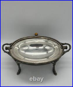 Antique Large Muffin Rolling Roll Top Dome Serving & Warming Dish Silver Plate