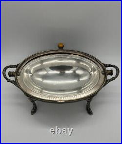 Antique Large Muffin Rolling Roll Top Dome Serving & Warming Dish Silver Plate