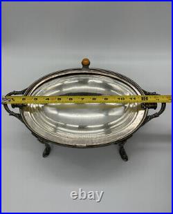 Antique Large Muffin Rolling Roll Top Dome Serving & Warming Dish Silver Plate