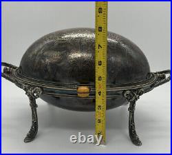 Antique Large Muffin Rolling Roll Top Dome Serving & Warming Dish Silver Plate