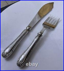 Antique Mappin & Webb Louis XIV Silver Plate Fish Servers Cutlery Monogram V