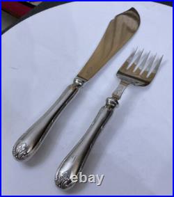 Antique Mappin & Webb Louis XIV Silver Plate Fish Servers Cutlery Monogram V
