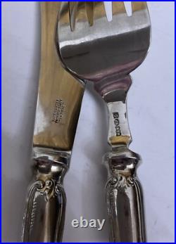 Antique Mappin & Webb Louis XIV Silver Plate Fish Servers Cutlery Monogram V