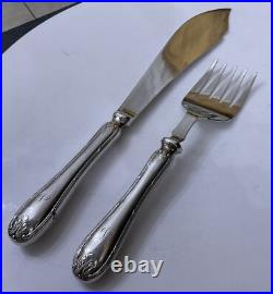 Antique Mappin & Webb Louis XIV Silver Plate Fish Servers Cutlery Monogram V