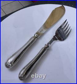 Antique Mappin & Webb Louis XIV Silver Plate Fish Servers Cutlery Monogram V