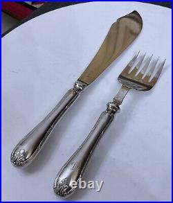 Antique Mappin & Webb Louis XIV Silver Plate Fish Servers Cutlery Monogram V