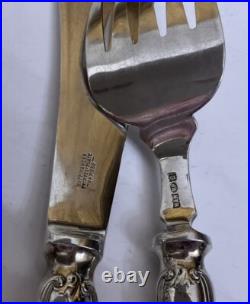 Antique Mappin & Webb Louis XIV Silver Plate Fish Servers Cutlery Monogram V