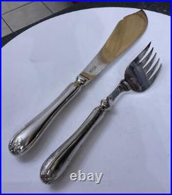 Antique Mappin & Webb Louis XIV Silver Plate Fish Servers Cutlery Monogram V