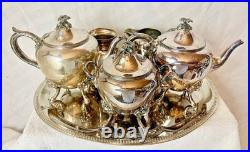 Antique Meriden Britannia 6 Piece Coffee Tea Set Silver Plate Greenman #1866