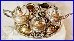 Antique Meriden Britannia 6 Piece Coffee Tea Set Silver Plate Greenman #1866