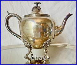 Antique Meriden Britannia 6 Piece Coffee Tea Set Silver Plate Greenman #1866