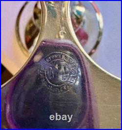 Antique Middletown Silver Plate Co 5 Bottle Cruet Set Cranberry ThumbPrint Glass