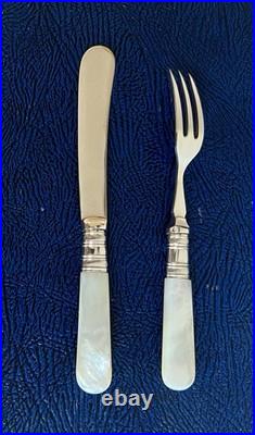 Antique Mother Of Pearl & Silver Plated Cutlery Set Of 12 Pieces