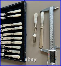 Antique Mother Of Pearl & Silver Plated Cutlery Set Of 12 Pieces