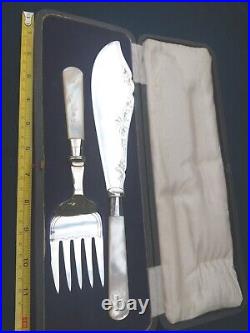 Antique Mother Pearl Fish Servers Quality Silver Plate C1910