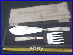 Antique Mother Pearl Fish Servers Quality Silver Plate C1910