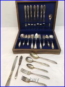 Antique New England Silver Plate 48 Piece Flatware Set in Rosemary Pattern