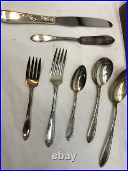 Antique New England Silver Plate 48 Piece Flatware Set in Rosemary Pattern