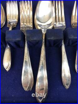 Antique New England Silver Plate 48 Piece Flatware Set in Rosemary Pattern