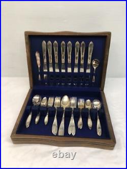 Antique New England Silver Plate 48 Piece Flatware Set in Rosemary Pattern