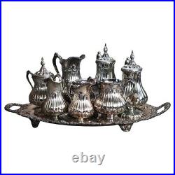 Antique Nine Piece Rogers Smith & Co. Silver Plated Melon Form Tea Set C1890