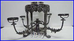 Antique Ornate Silver Plated Centre Piece Embossed Grapevine Claw Foot Stand