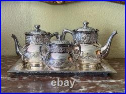 Antique Pairpoint Quadruple Silverplate Tea Set FIve Piece Floral Pattern