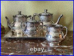 Antique Pairpoint Quadruple Silverplate Tea Set FIve Piece Floral Pattern